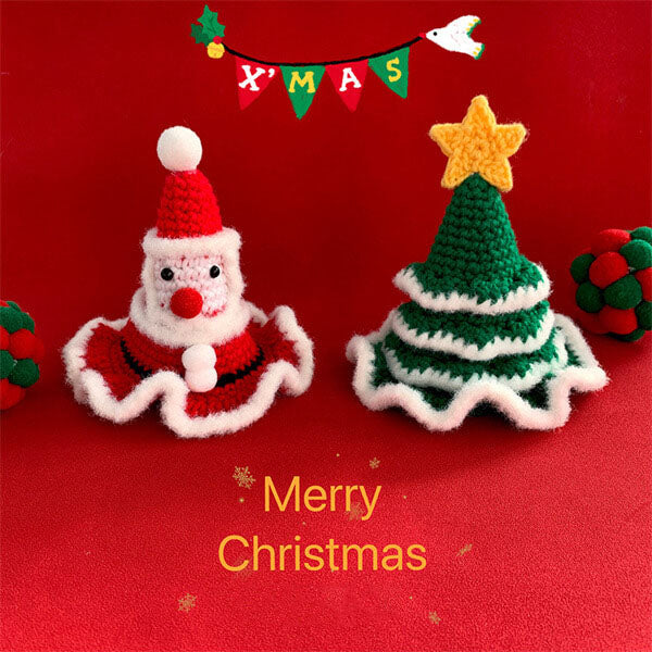 Christmas Cat Hat - Crocheted Pet Headwear for Festive Feline Dress-Up and Holiday Decor