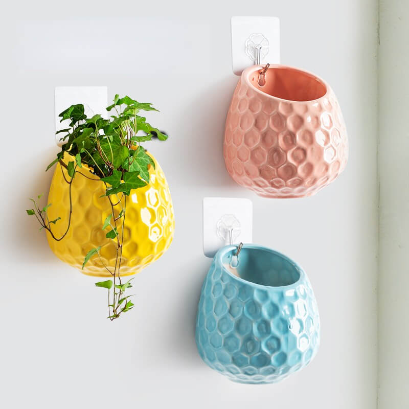 ceramic wall hanging plant pots Honeycomb Shape Ceramic Wall Hanging Planter – NEW TOWN BAZAAR