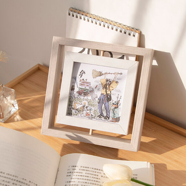 Photo Frame Specimen Frame Wooden Rotating Square Double-sided Transparent