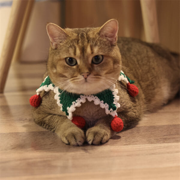 Christmas Cat Scarf - Festive Crocheted Neckwear for Pet Dress-Up and Holiday Decor