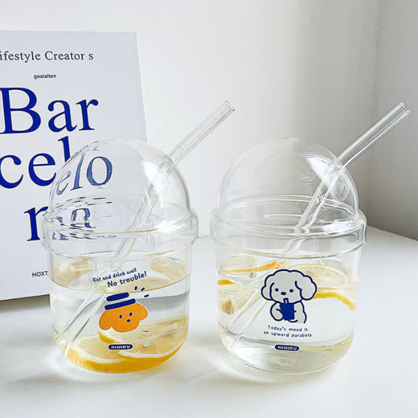 Glass tumbler with straw Adorable INS-inspired cup
