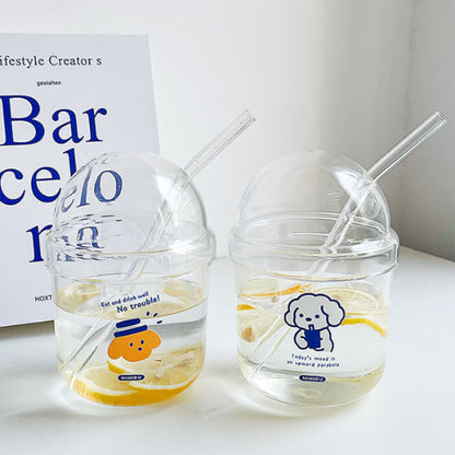 Glass tumbler with straw Adorable INS-inspired cup