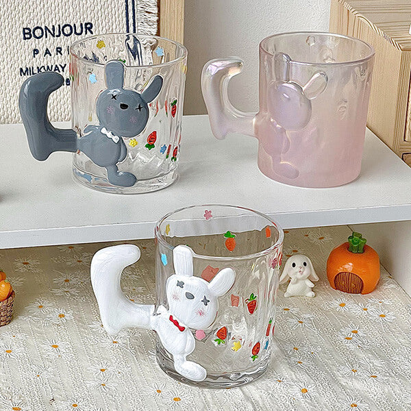 Rabbit-Handled Glass Mug with Strawberry Relief