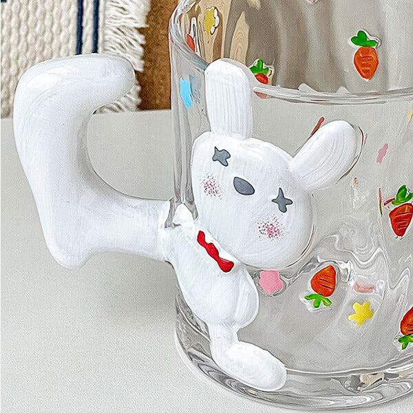 Unique Bunny-Handled Glass Mug with Strawberry Design