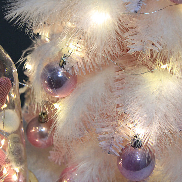 Festive Pink Feather Christmas Tree - 45cm Tall with LED Lights and Purple Metallic Ornaments