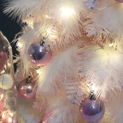 Festive Pink Feather Christmas Tree - 45cm Tall with LED Lights and Purple Metallic Ornaments