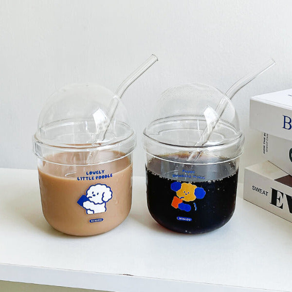 Glass tumbler with straw Adorable INS-inspired cup