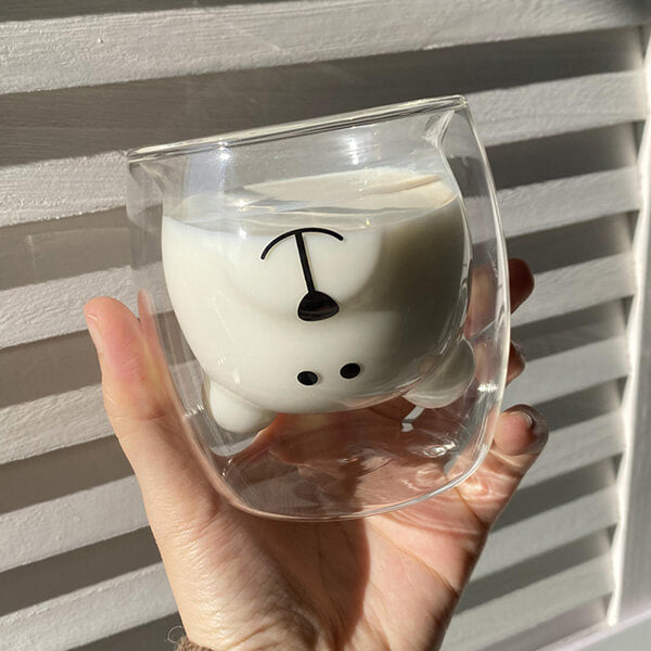 Double-Wall Glass Cup with Bear
