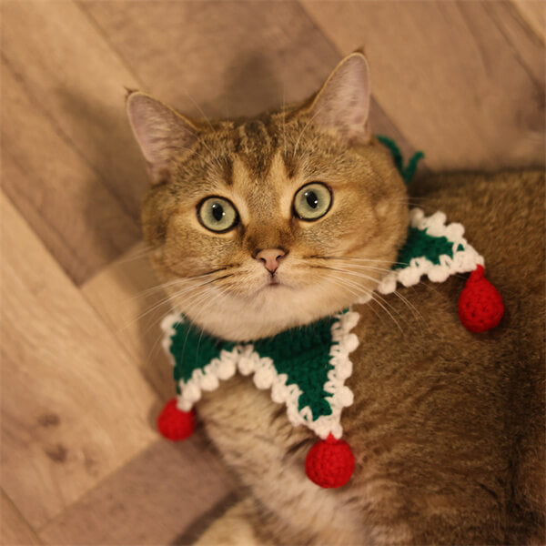 Christmas Cat Scarf - Festive Crocheted Neckwear for Pet Dress-Up and Holiday Decor