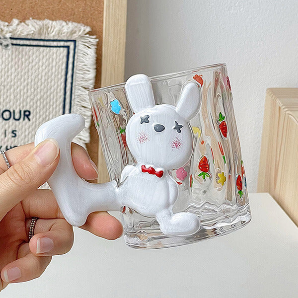 Rabbit-Handled Glass Mug with Strawberry Relief