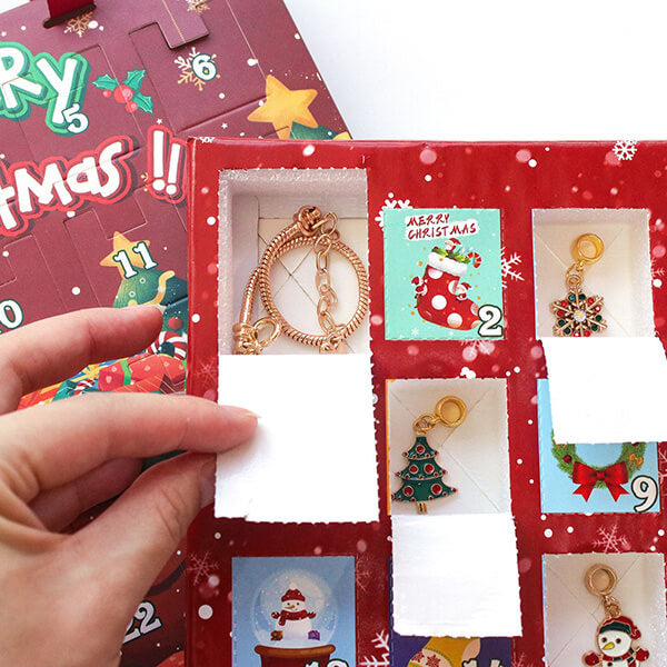 Christmas DIY Charm Bracelet Kit - 24 Surprise Charms in Festive Theme with Inspirational Message