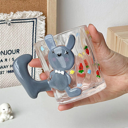 Rabbit-Handled Glass Mug with Strawberry Relief
