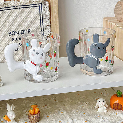 Rabbit-Handled Glass Mug with Strawberry Relief