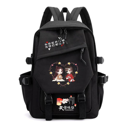 TGCF Heaven Official's Blessing black backpack with Hua Cheng and Xie Lian heart design
