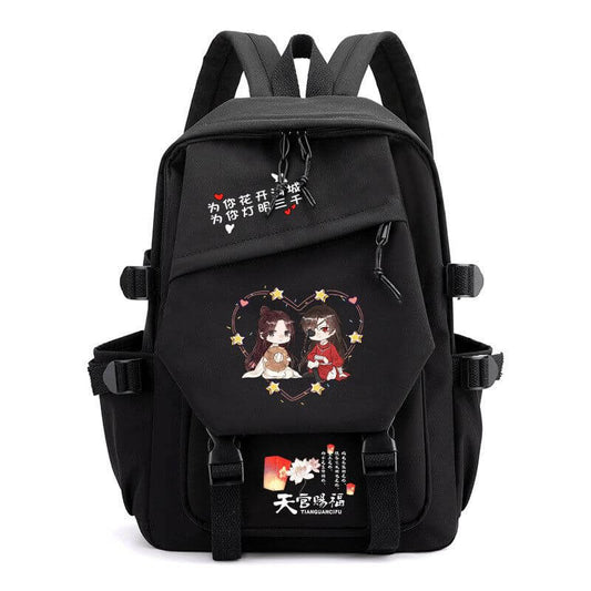 TGCF Heaven Official's Blessing black backpack with Hua Cheng and Xie Lian heart design
