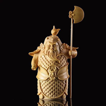 Charming Door God Hand-Carved Wooden Ornament