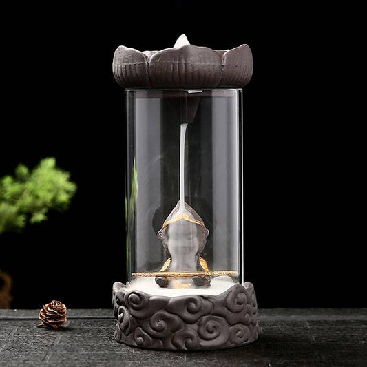 Handmade Lotus Shaped Backflow Incense Burner - Monkey King