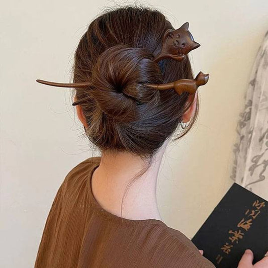 Épingle à cheveux de chat mignon en bois fait à la main