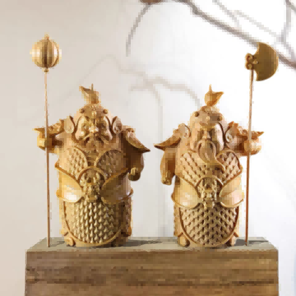 Charming Door God Hand-Carved Wooden Ornament
