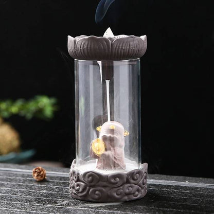 Handmade Lotus Shaped Backflow Incense Burner - Monkey King