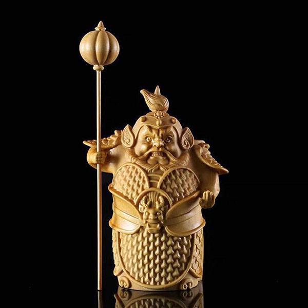 Charming Door God Hand-Carved Wooden Ornament