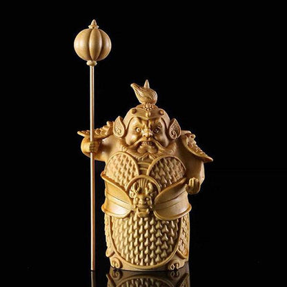 Charming Door God Hand-Carved Wooden Ornament