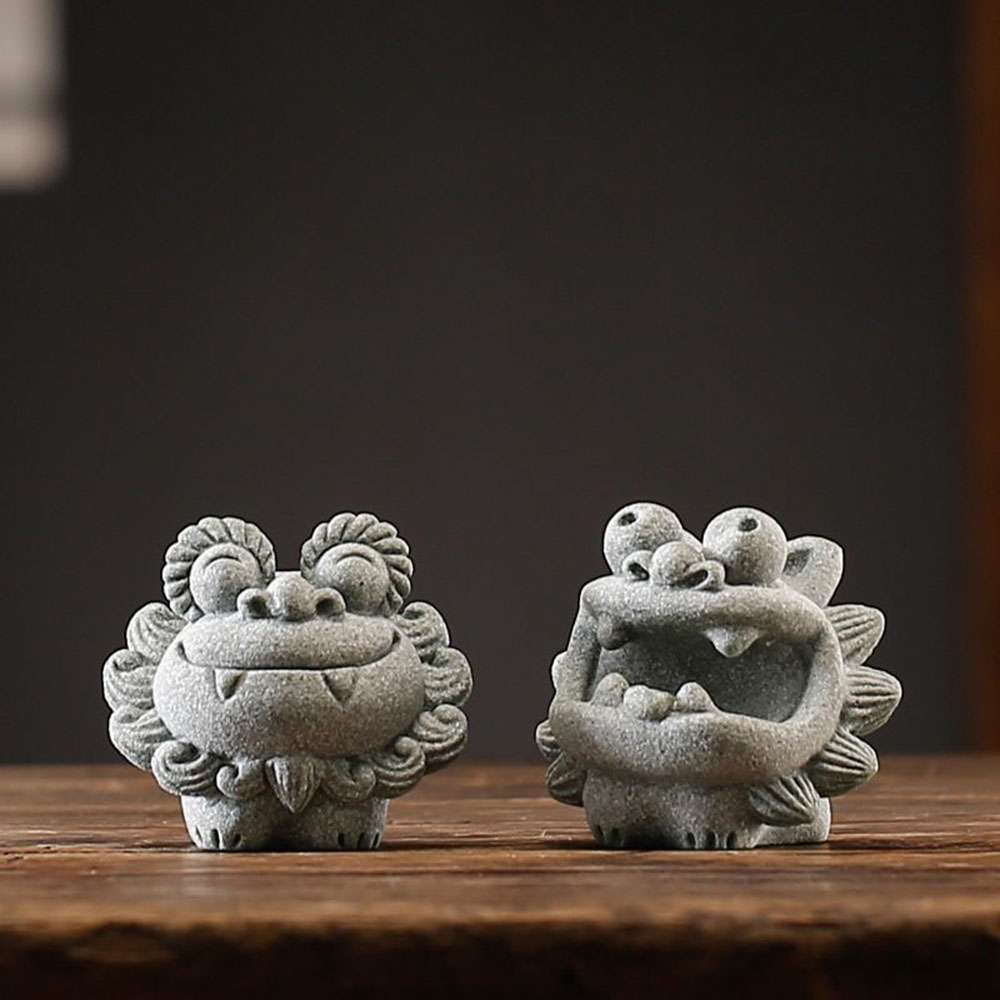 Ornement en résine pour animaux de compagnie, petit lion, thé, 1 paire