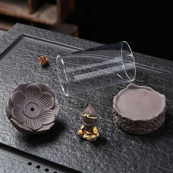 Handmade Lotus Shaped Backflow Incense Burner - Monkey King