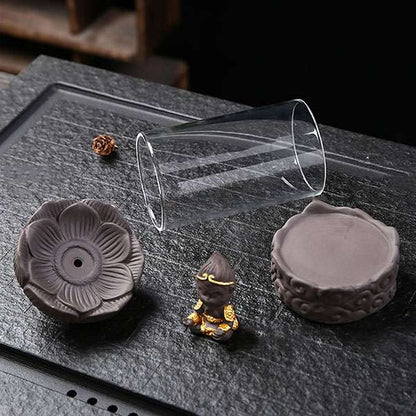 Handmade Lotus Shaped Backflow Incense Burner - Monkey King
