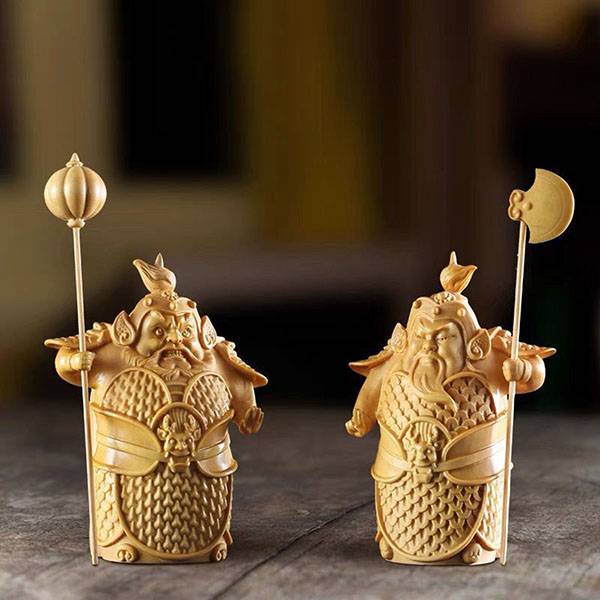 Charming Door God Hand-Carved Wooden Ornament