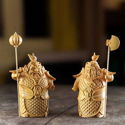 Charming Door God Hand-Carved Wooden Ornament