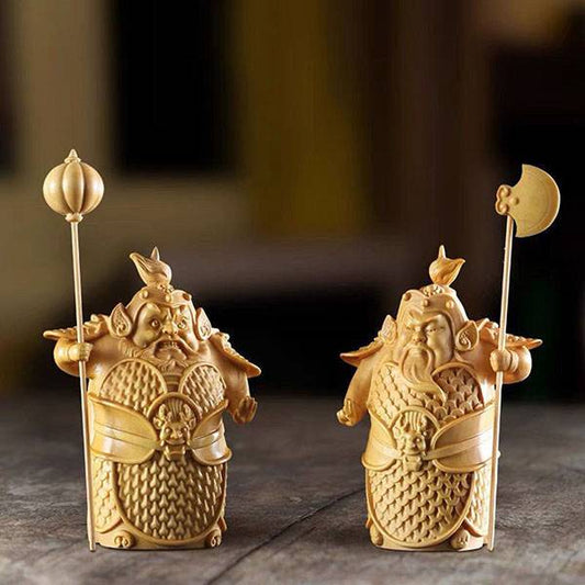 Charming Door God Hand-Carved Wooden Ornament
