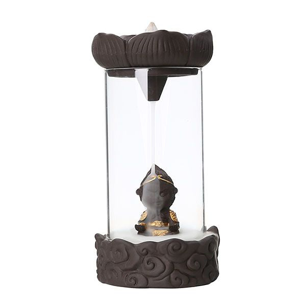 Handmade Lotus Shaped Backflow Incense Burner - Monkey King
