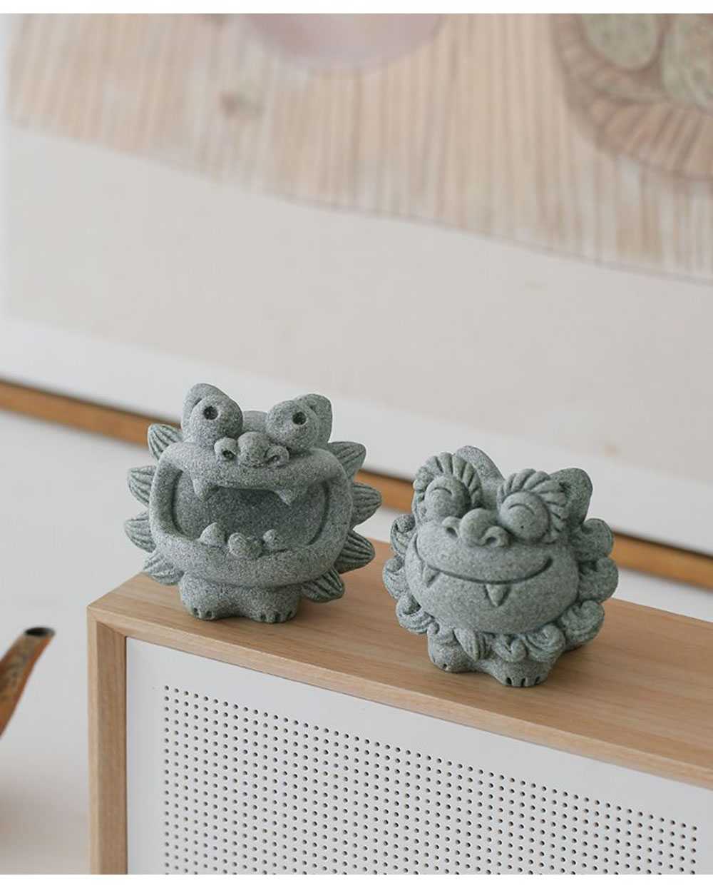 Ornement en résine pour animaux de compagnie, petit lion, thé, 1 paire