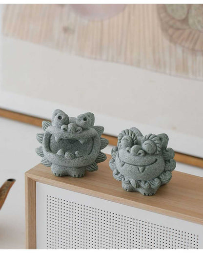 Ornement en résine pour animaux de compagnie, petit lion, thé, 1 paire