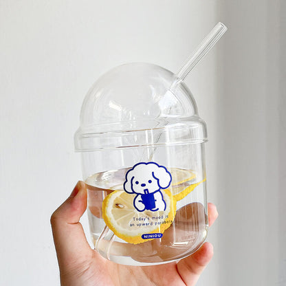 Glass tumbler with straw Adorable INS-inspired cup