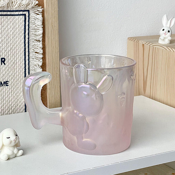 Rabbit-Handled Glass Mug with Strawberry Relief