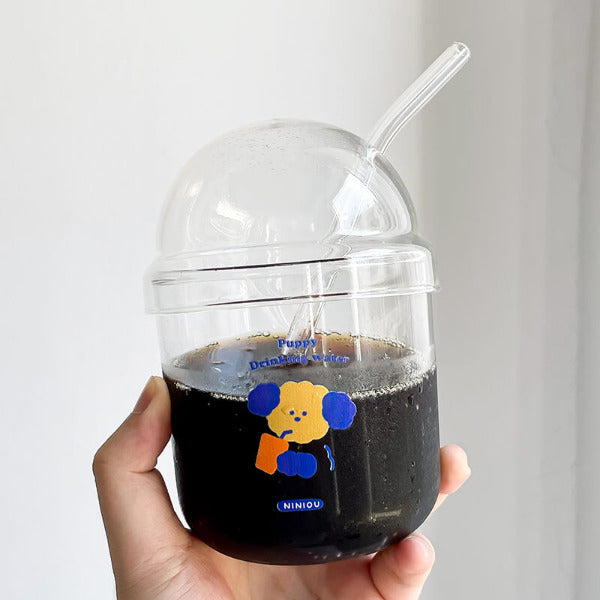Glass tumbler with straw Adorable INS-inspired cup