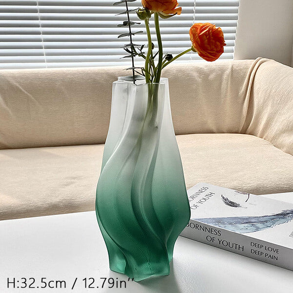 Vase élégant en verre dépoli - Design ombré tourbillonnant