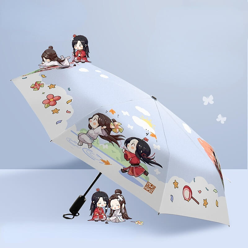 Parapluie pliable Heaven Official's Blessing Comic Characters - Semi-automatique, 21 pouces, conception à trois volets, plusieurs couleurs
