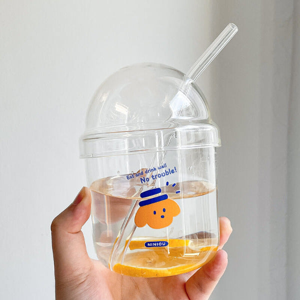 Glass tumbler with straw Adorable INS-inspired cup