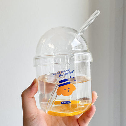 Glass tumbler with straw Adorable INS-inspired cup
