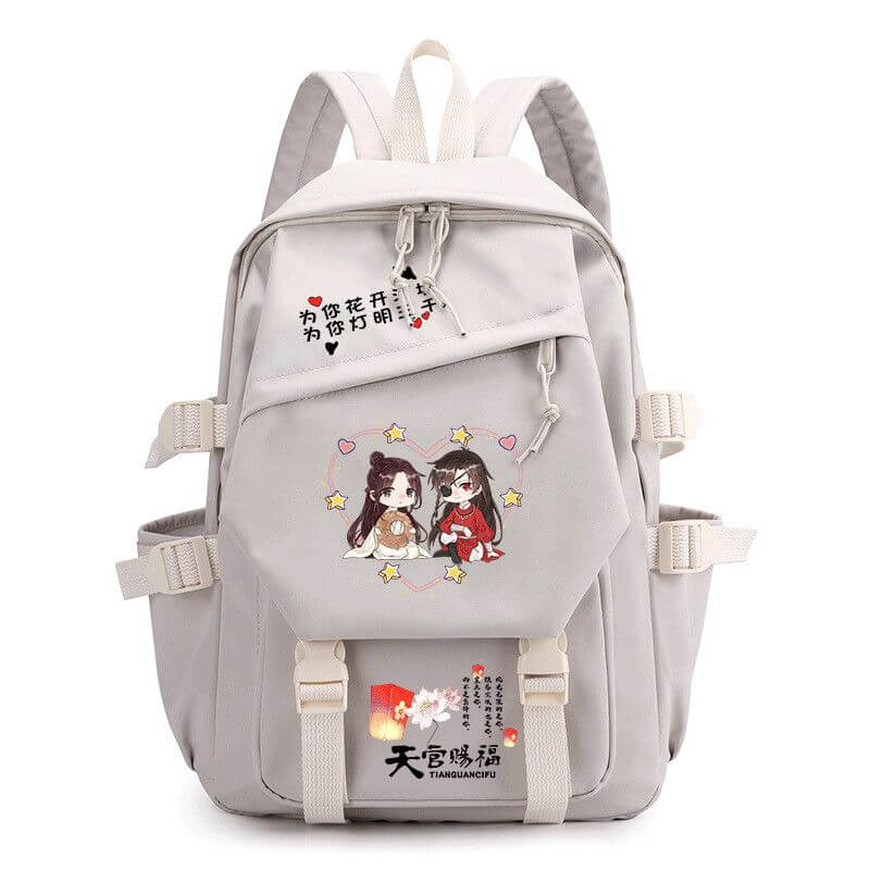 TGCF Heaven Official's Blessing white backpack with Hua Cheng and Xie Lian heart design

