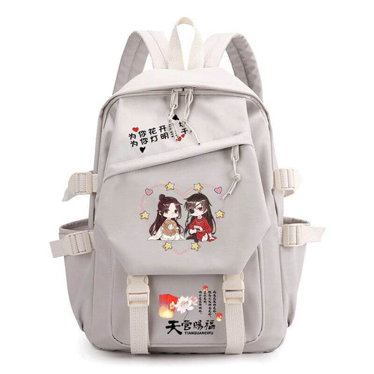 TGCF Heaven Official's Blessing white backpack with Hua Cheng and Xie Lian heart design

