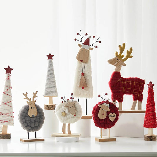 Christmas Elk Shaped Wood Felt OrnamentNEW TOWN BAZAAR