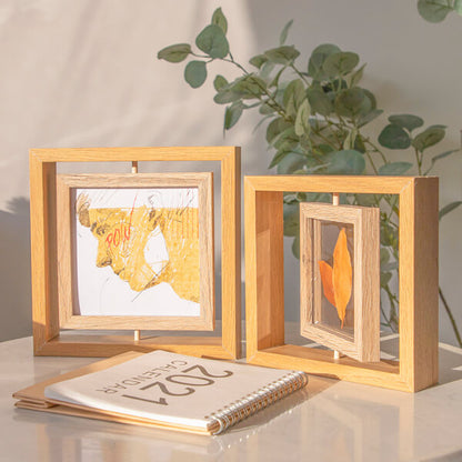 Cadre Photo Cadre Spécimen En Bois Rotatif Carré Double Face Transparent