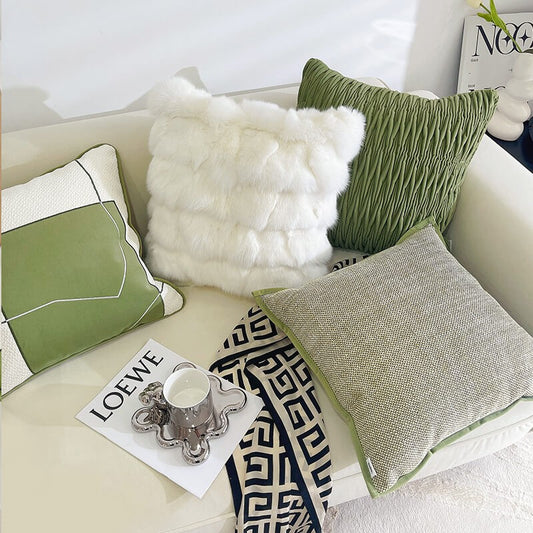 Luxury Pleated Embroidered Cotton Linen Green PillowcaseHOME PILLOWS, PillowcasesNEW TOWN BAZAAR