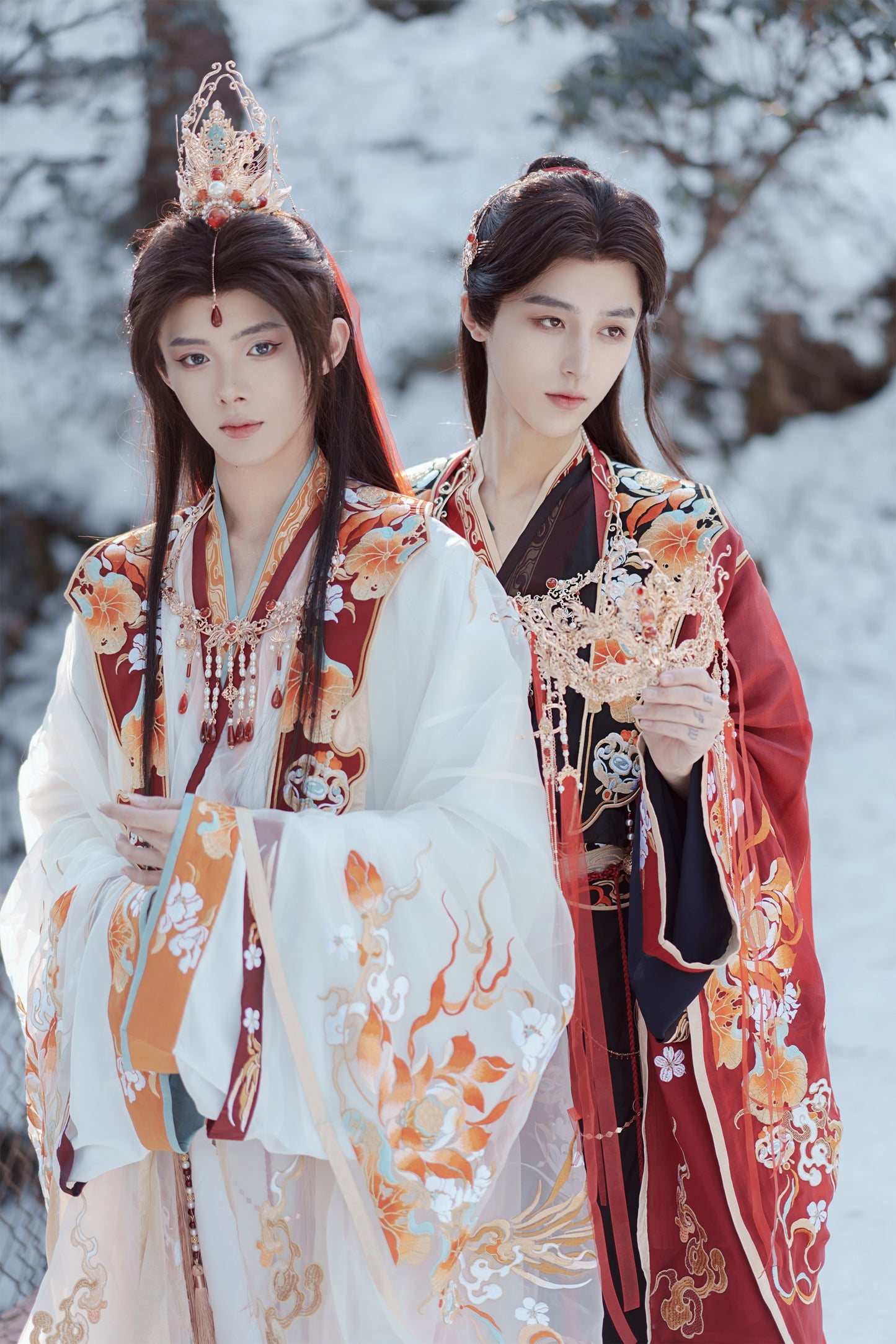Golden Hair Crown Mask and Necklace with Red Gem Xie Lian Cosplay