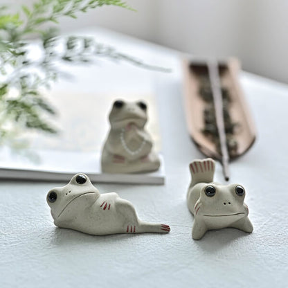 Tea Pet Zen Buddhist Ceramic Lotus Leaf Frog Ornament
