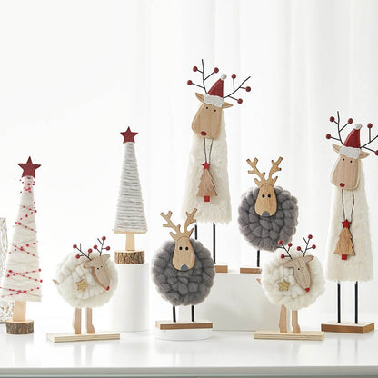 Christmas Elk Shaped Wood Felt OrnamentNEW TOWN BAZAAR